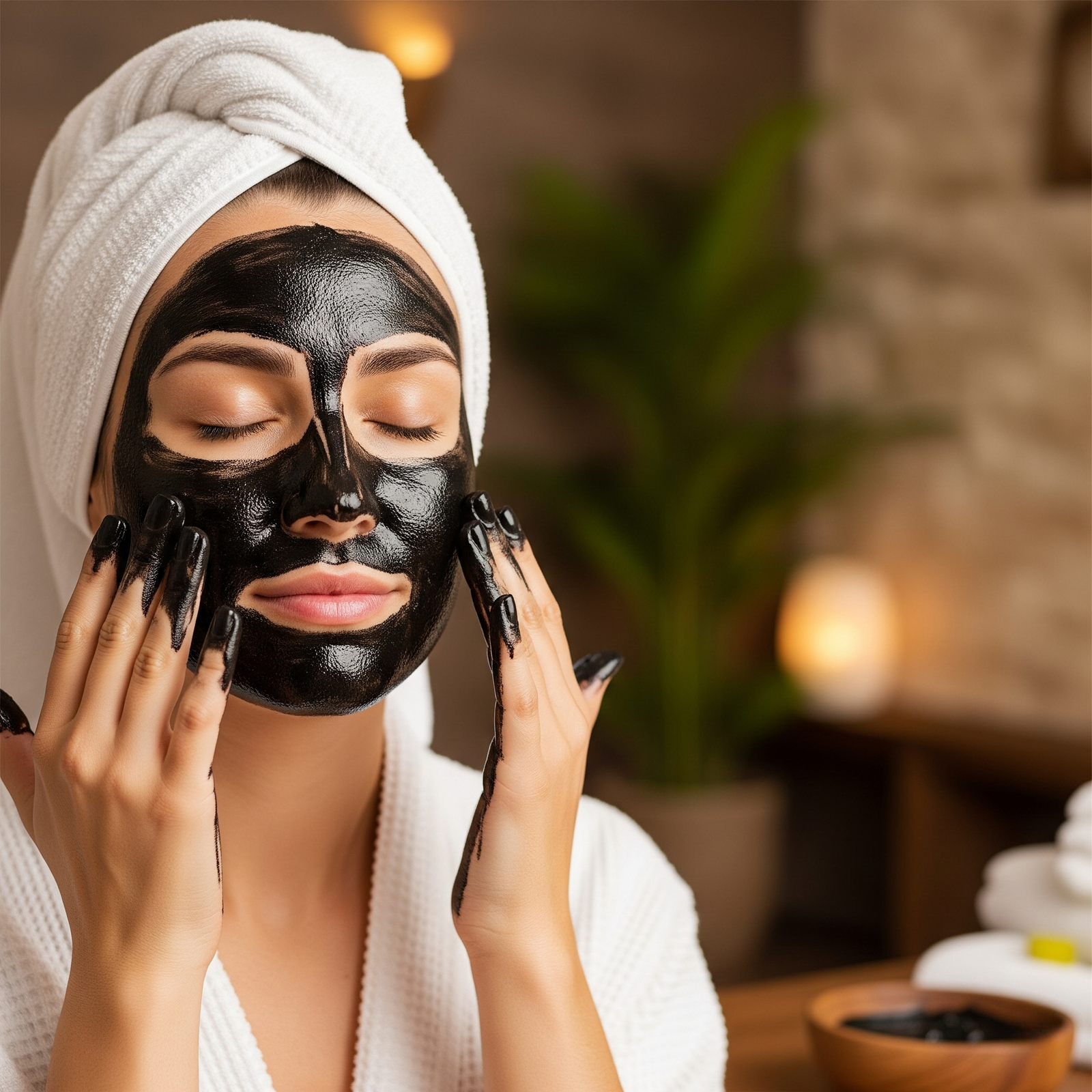 Applying black mud on face